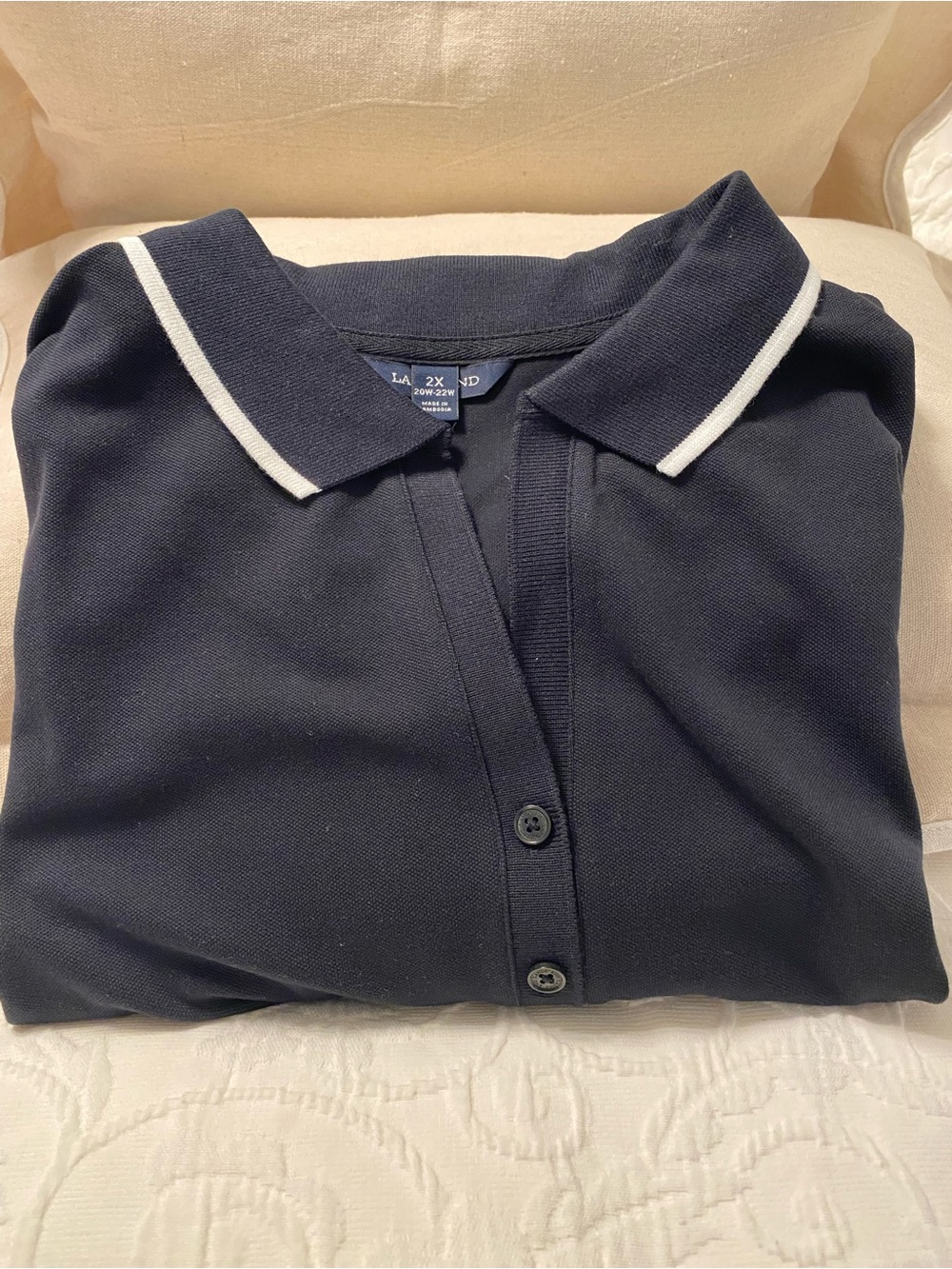 Lands’ End Navy Polo Shirt with White Trim - 2X